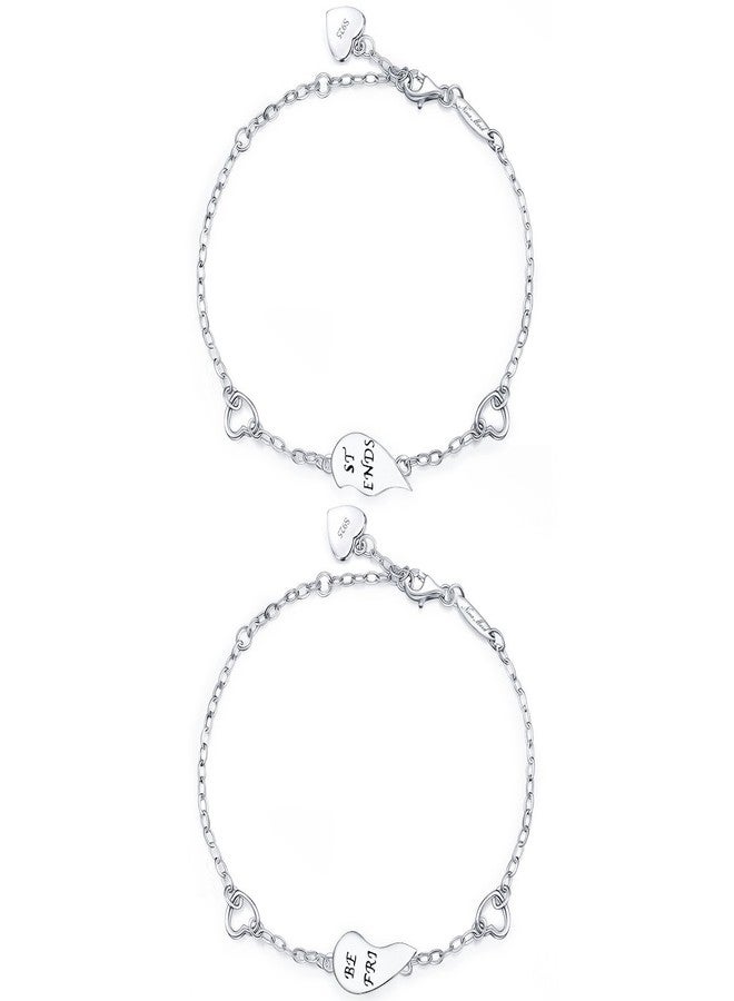 NINAMAID “BEST FRIENDS” Engraved 925 Sterling Silver Half Heart Shaped Inspirational Friendship Bracelets Set of 2 - Image 4