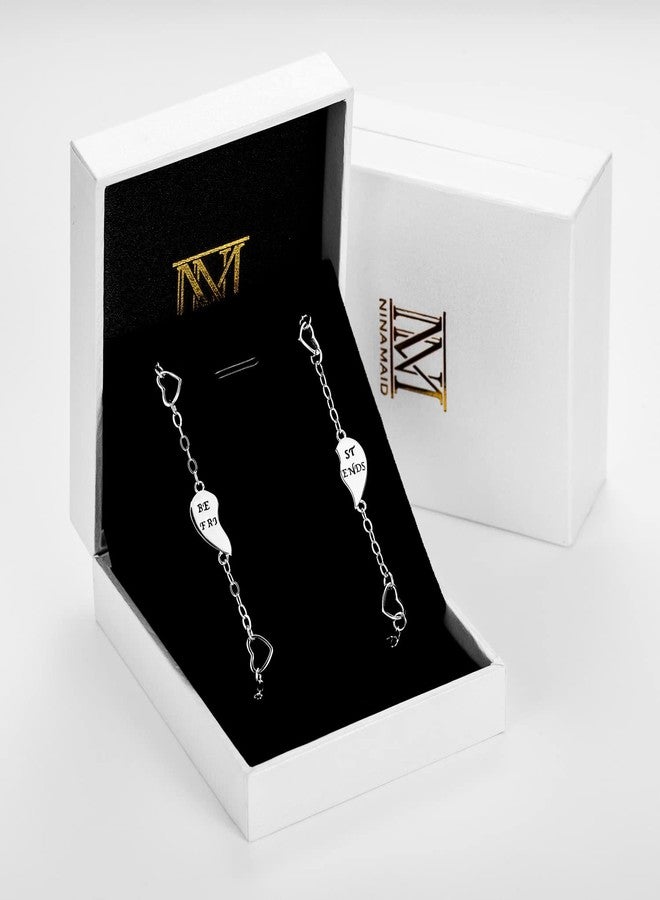 NINAMAID “BEST FRIENDS” Engraved 925 Sterling Silver Half Heart Shaped Inspirational Friendship Bracelets Set of 2 - Image 5