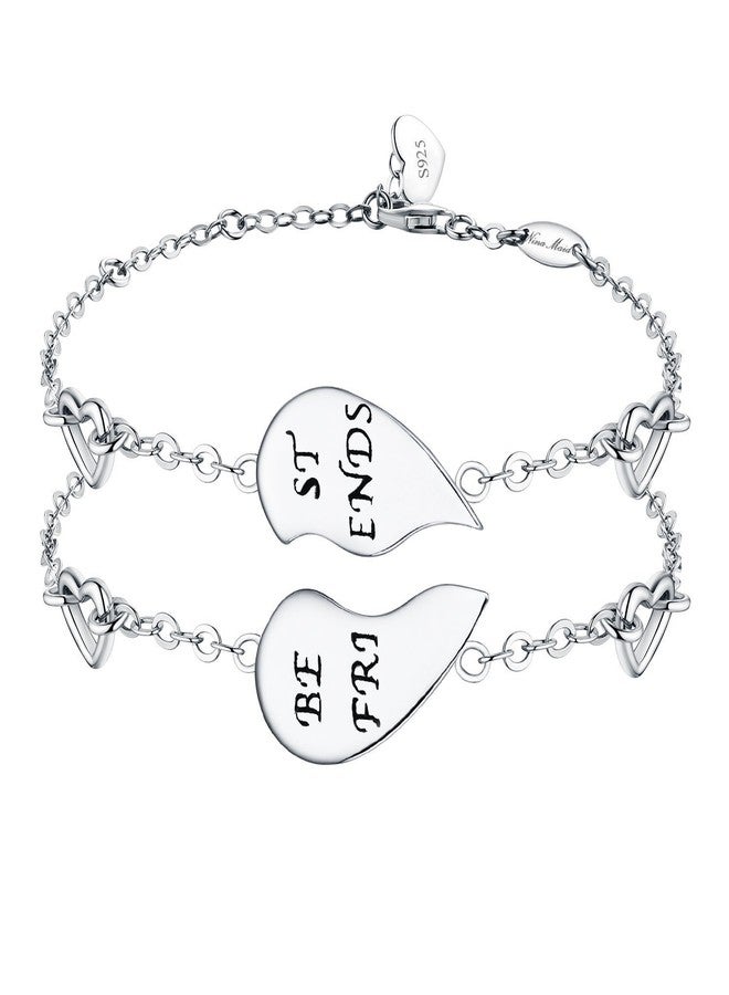 NINAMAID “BEST FRIENDS” Engraved 925 Sterling Silver Half Heart Shaped Inspirational Friendship Bracelets Set of 2 - Image 1