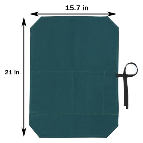 Kaaltisy Chef Knife Roll Bag Heavy Duty 16oz Waxed Canvas Knife Storage Case Knife Carrier Roll with Cut Resistant Fabric 5 Slots Knife Bag with Tie Rope Dark Green - Image 3