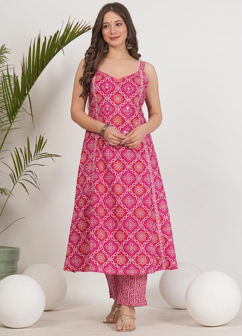 rytras Women's Pure Cotton Printed Ethnic Wear A-Line Kurta Set with Palazzo Pants(RYT673,Pink,XXL) - Image 5