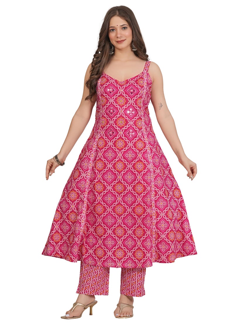 rytras Women's Pure Cotton Printed Ethnic Wear A-Line Kurta Set with Palazzo Pants(RYT673,Pink,XXL) - Image 1