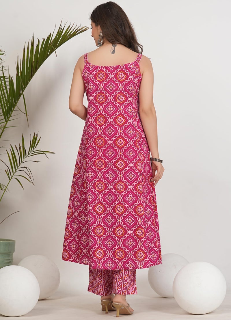 rytras Women's Pure Cotton Printed Ethnic Wear A-Line Kurta Set with Palazzo Pants(RYT673,Pink,XXL) - Image 2