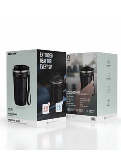 GREEN LION Vacuum Mug 380 ml / Double-Wall Vacuum Insulation / Food-grade Material / 4-6 Hours Hot & Cold Drinks /Bottle Carrier Strap /Coffee/Tea/Chilled Refreshments /For Travel/Work Durable Mug - Black  - Image 4