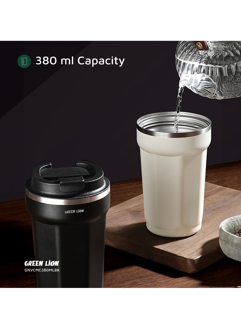 GREEN LION Vacuum Mug 380 ml / Double-Wall Vacuum Insulation / Food-grade Material / 4-6 Hours Hot & Cold Drinks /Bottle Carrier Strap /Coffee/Tea/Chilled Refreshments /For Travel/Work Durable Mug - Black - Image 4