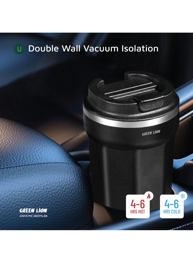 GREEN LION Vacuum Mug 380 ml / Double-Wall Vacuum Insulation / Food-grade Material / 4-6 Hours Hot & Cold Drinks /Bottle Carrier Strap /Coffee/Tea/Chilled Refreshments /For Travel/Work Durable Mug - Black - Image 5