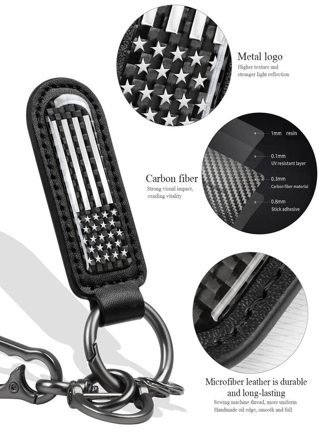 muekzru American Flag Keychain, Leather Carbon Fiber Multifunctional Keychain, Universal Fashion Keychain, Black, One size - Image 4