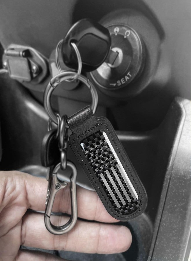 muekzru American Flag Keychain, Leather Carbon Fiber Multifunctional Keychain, Universal Fashion Keychain, Black, One size - Image 5