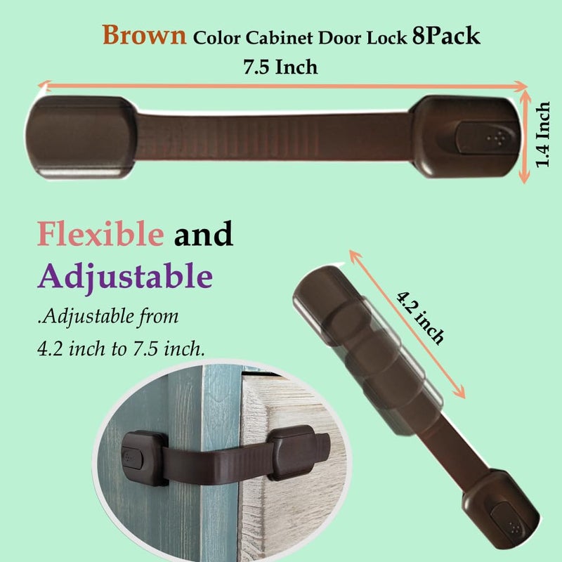 BAOWEIJD Child Safety Cabinet Locks for Baby Proof,Child Proof Safety Locks for Cabinets,Drawers,Cupboard,Oven,Fridge,8Packs Brown Locks,BAOWEIJD - Image 2