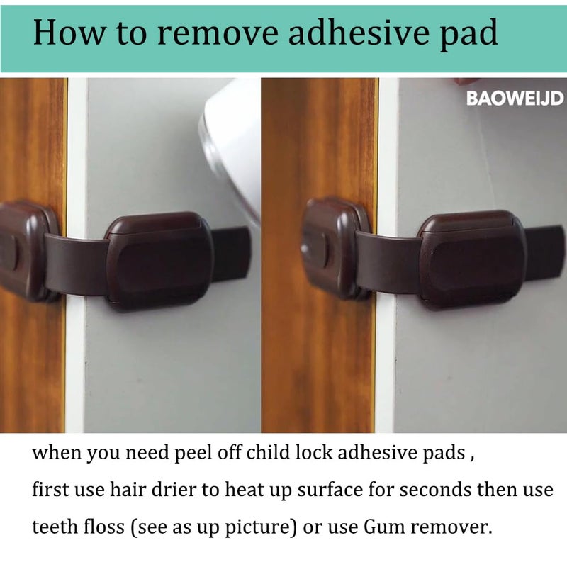 BAOWEIJD Child Safety Cabinet Locks for Baby Proof,Child Proof Safety Locks for Cabinets,Drawers,Cupboard,Oven,Fridge,8Packs Brown Locks,BAOWEIJD - Image 4