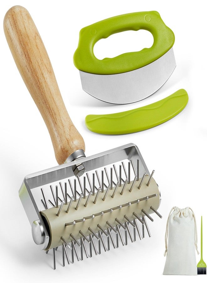 MUMSUNG Pizza Dough Docker Roller with Stainless Steel Spikes and Pizza Cutter with Protective Cover, Includes Cleaning Brush and Canvas Bag, Perfect for Homemade Pizza, Pie, and Pastry - Image 1