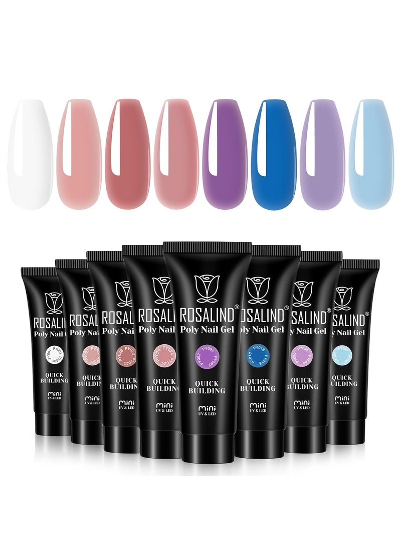 Rosalind - ROSALIND Poly Nail Gel Set, 8 Colors Blue Purple Poly Extension Gel Nail Set, Nude White Poly Nail Gel Kit Builder Gel Extension Kit for Nail Art Easy DIY Gift for Women - Image 1