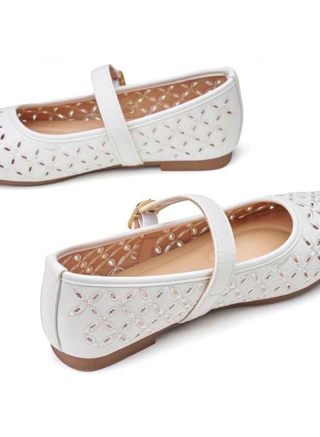 Trary Mary Jane Shoes Women, Hollow Flats for Women, Ballet Flats Shoes Squared Toe Mary Jane Flats, Ankle Strap Flats Shoes Dressy Comfortable, White, 8 - Image 4