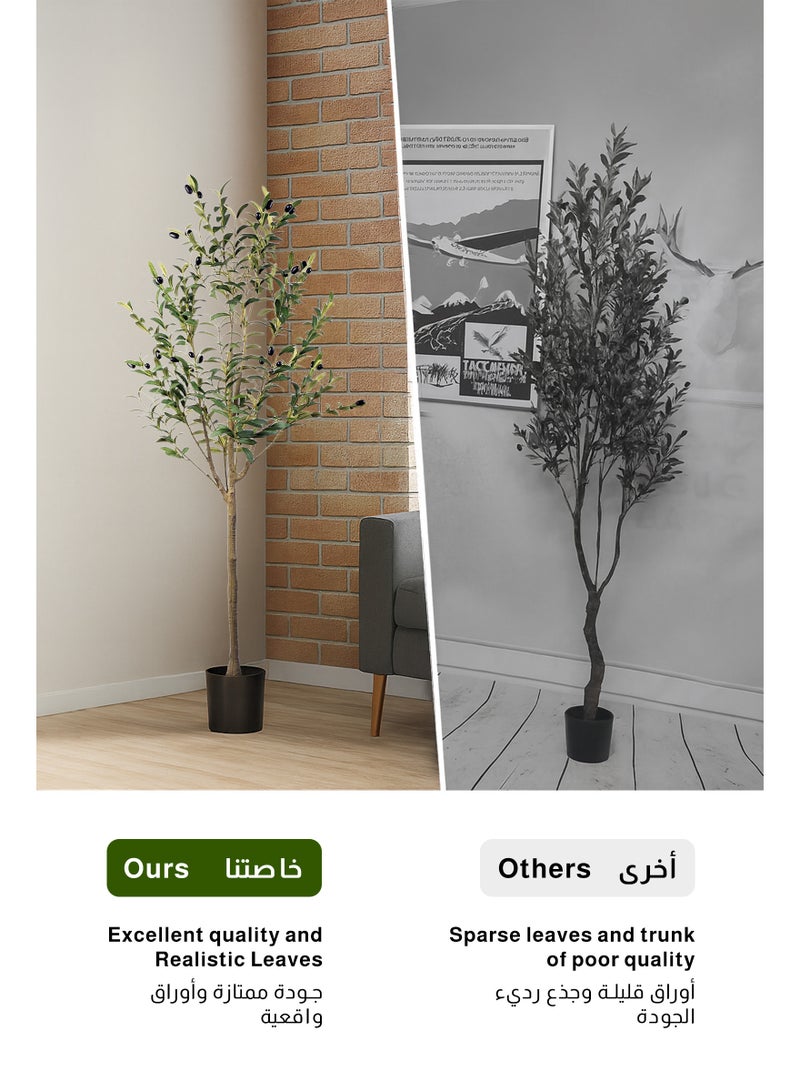ULHYC 150CM Artificial Olive Tree Tall Fake Potted Olive Silk Tree with Planter Large Faux Olive Branches and Fruits Artificial Tree for Modern Home Office Living Room Floor Decor Indoor. - Image 3