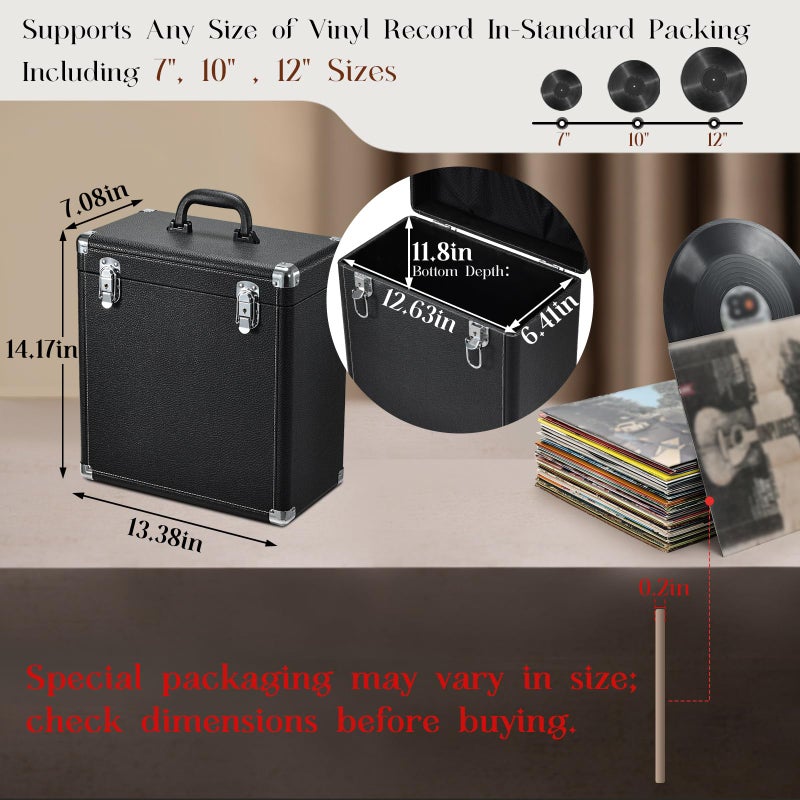 Hododou Vinyl Record Storage Box with Lock Record Organizer Storage for 30+ Single Records 12-inch Water Resistant Collapsible Storage Crate with Lid Handle Mesh Pouch for Valuable Album Collection - Image 5