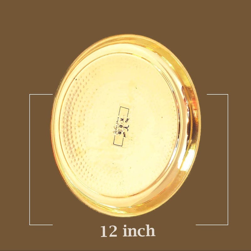 KBB Brass Dinner Set Hammered Thali 12Inch 6 Pieces Solid - Image 2