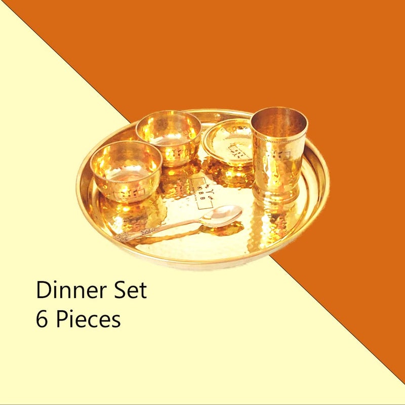 KBB Brass Dinner Set Hammered Thali 12Inch 6 Pieces Solid - Image 3