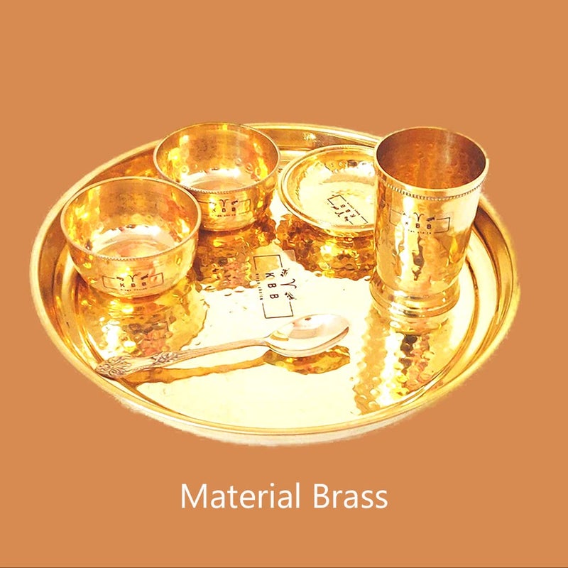 KBB Brass Dinner Set Hammered Thali 12Inch 6 Pieces Solid - Image 4