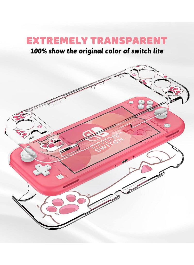 KASTWAVE Protective Case for Switch Lite Clear Hard PC Cover Split Design Shockproof Anti Scratch Shell Accessories and Joycon Controller Cute Pink Cat Paw - Image 3
