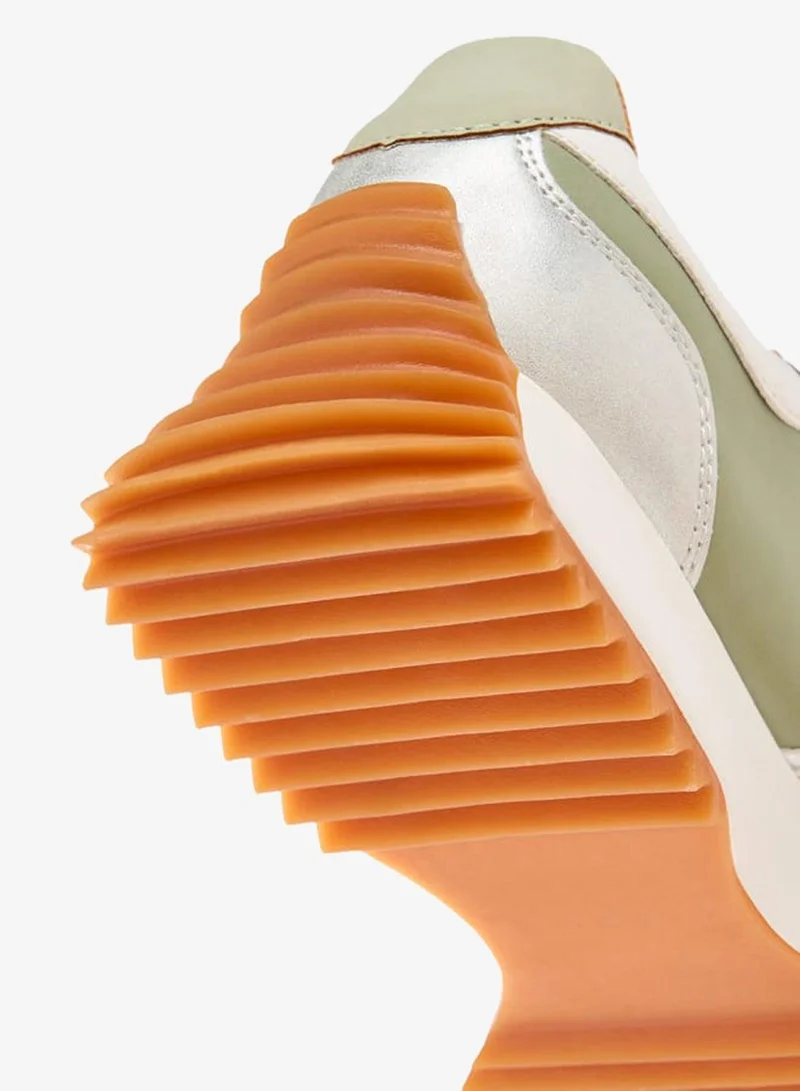 ELLE WHITE / GREEN Women's Panelled Sneakers With Lace-Up Closure for Women | Best Price UAE