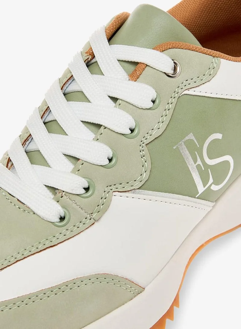 ELLE WHITE / GREEN Women's Panelled Sneakers With Lace-Up Closure for Women | Best Price UAE