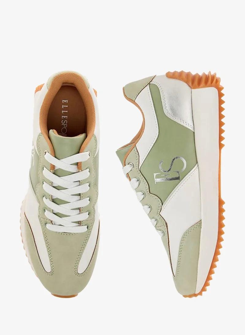 ELLE WHITE / GREEN Women's Panelled Sneakers With Lace-Up Closure for Women | Best Price UAE