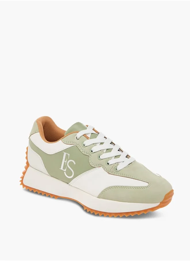 ELLE Women's Panelled Sneakers With Lace-Up Closure