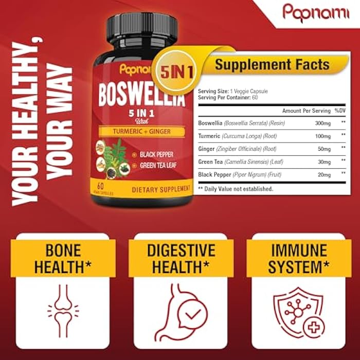 Papnami Organic Boswellia Serrata Extract Capsules Combined Turmeric, Ginger, Black Pepper & Green Tea - 60 Vegan Capsules for 2 Months - Image 3
