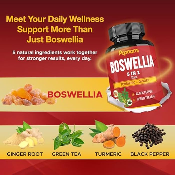 Papnami Organic Boswellia Serrata Extract Capsules Combined Turmeric, Ginger, Black Pepper & Green Tea - 60 Vegan Capsules for 2 Months - Image 4