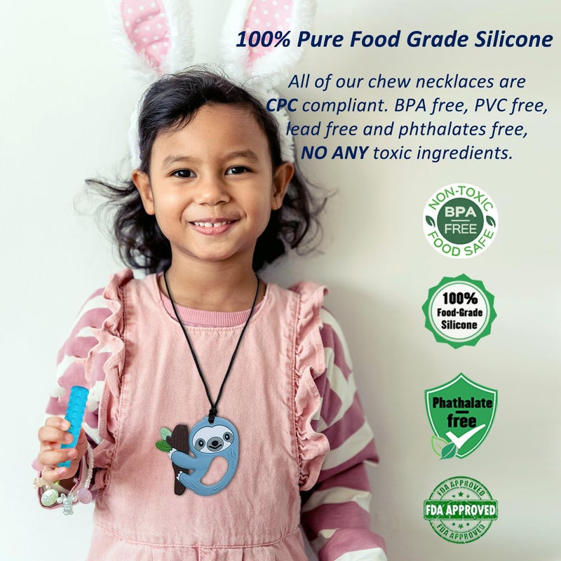 MaberryTech Direct Chew Necklaces for Sensory Kids Boys Girls 6 Pack Chewy Necklace Sensory Toys for Kids with Autism Silicone Oral Motor Aids Chew Toys for Children Adults Reduce Fidgeting - Image 3