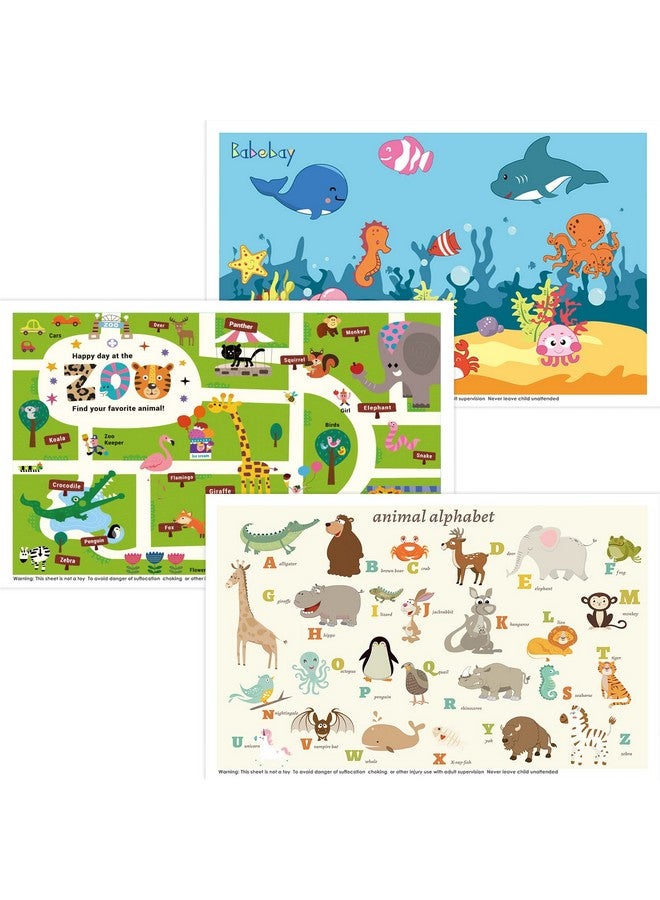 Babebay Disposable Placemats For Baby 40 Pack Sticky Toddler Placemat For Restaurants Dining Table Party Travel 12" X 18" With 3 Designs - Image 1