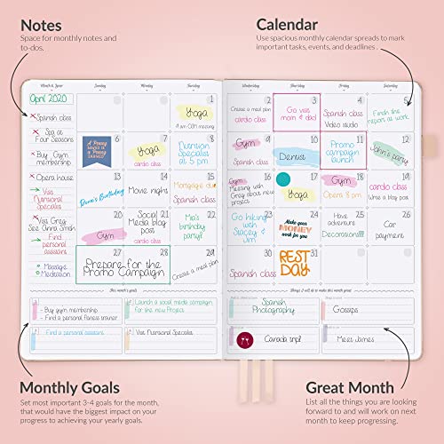 GoGirl Planner PRO - Undated Horizontal Layout Weekly Planner and Organizer + Budgeting and Expense Tracking Pages, Goals Journal & Agenda, 7" x 10" Hardcover, Lasts 1 Year - Rose Gold - Image 4