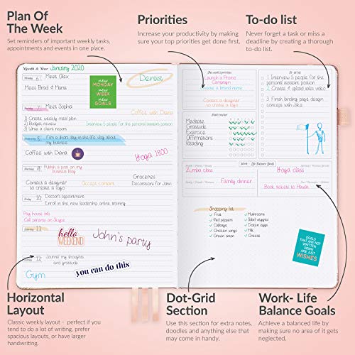 GoGirl Planner PRO - Undated Horizontal Layout Weekly Planner and Organizer + Budgeting and Expense Tracking Pages, Goals Journal & Agenda, 7" x 10" Hardcover, Lasts 1 Year - Rose Gold - Image 3