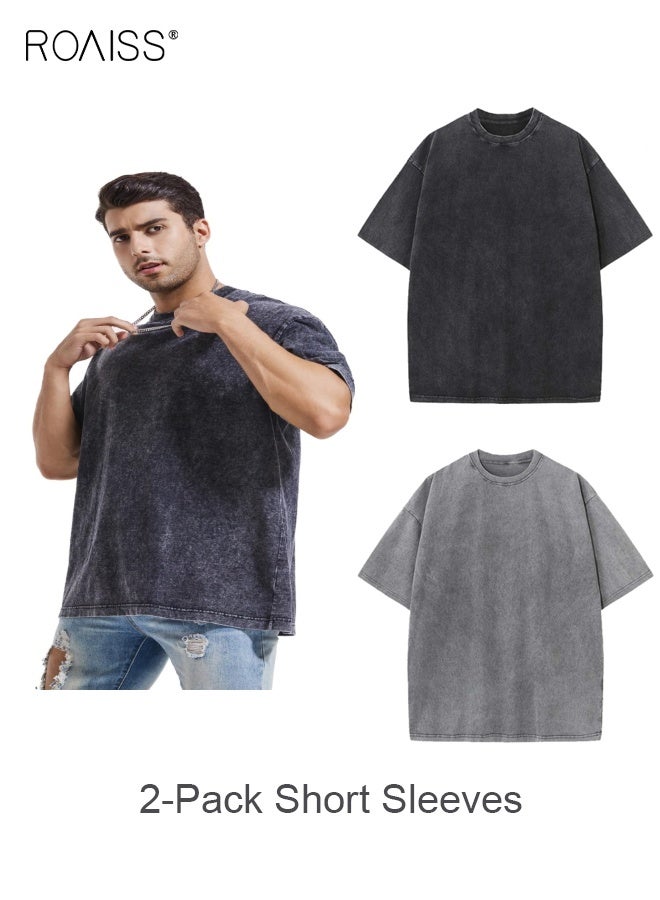 roaiss 2 Pack Summer T-shirt Set, Basic Baggy Tees, Classic Vintage Short Sleeved Tops, Soft Comfortable T shirts, Suitable for Daily Wear or Any Occasion - Image 1