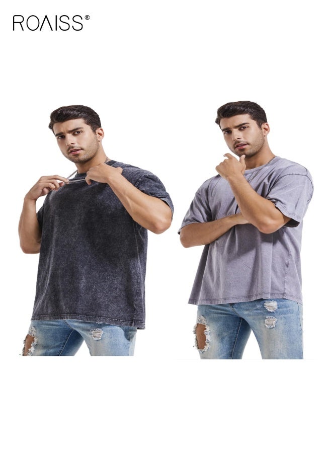 roaiss 2 Pack Summer T-shirt Set, Basic Baggy Tees, Classic Vintage Short Sleeved Tops, Soft Comfortable T shirts, Suitable for Daily Wear or Any Occasion - Image 2