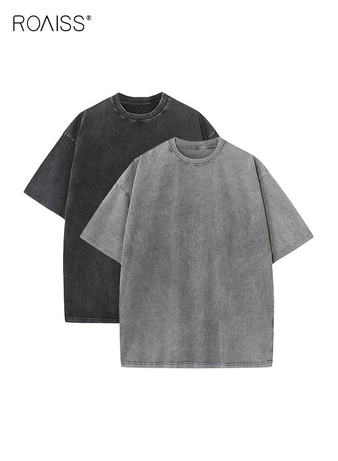 roaiss 2 Pack Summer T-shirt Set, Basic Baggy Tees, Classic Vintage Short Sleeved Tops, Soft Comfortable T shirts, Suitable for Daily Wear or Any Occasion - Image 4