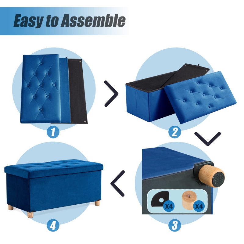 BRIAN & DANY 30 Inches Folding Storage Ottoman Bench, Ottoman with Storage for Living Room, with Wooden Feet and Lid, Blue - Image 5