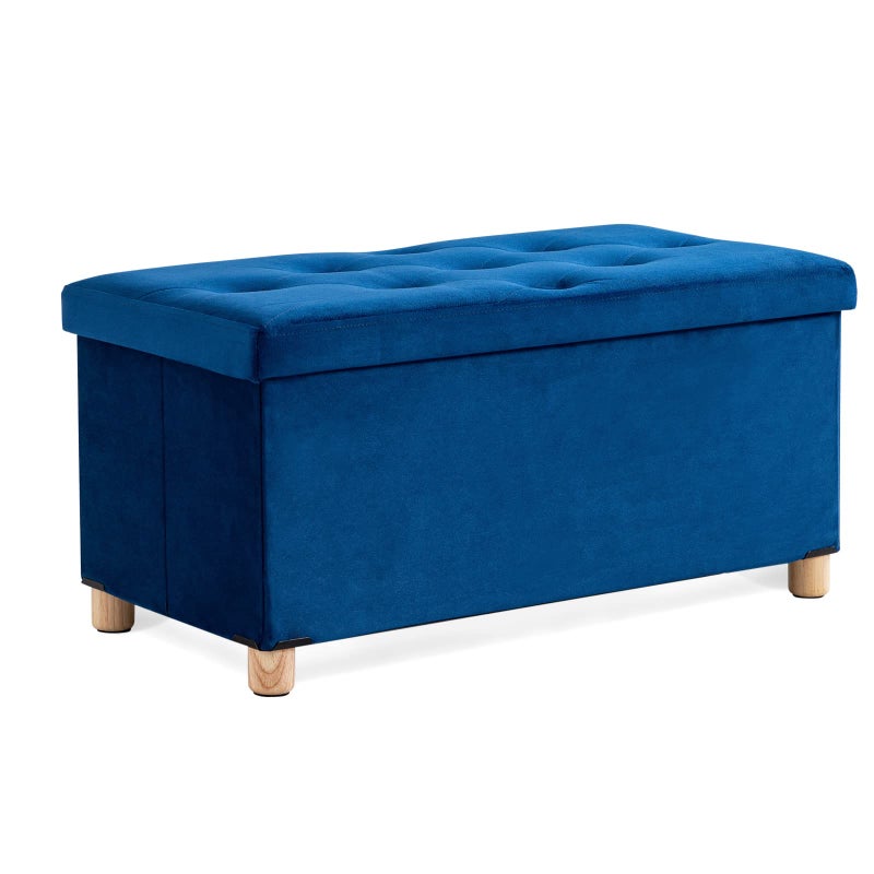 BRIAN & DANY 30 Inches Folding Storage Ottoman Bench, Ottoman with Storage for Living Room, with Wooden Feet and Lid, Blue - Image 1