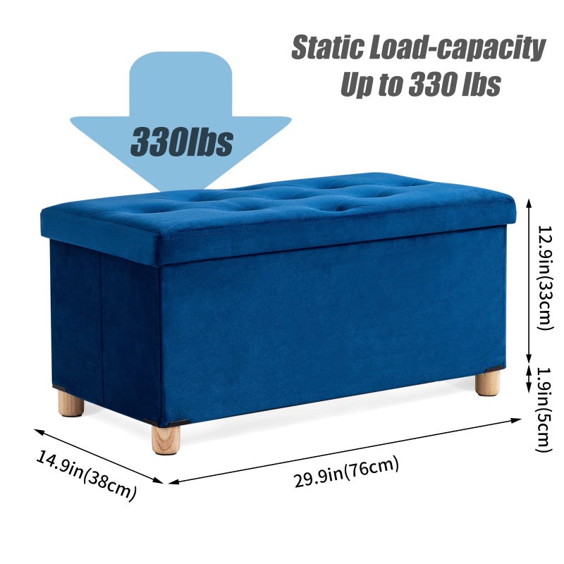 BRIAN & DANY 30 Inches Folding Storage Ottoman Bench, Ottoman with Storage for Living Room, with Wooden Feet and Lid, Blue - Image 4