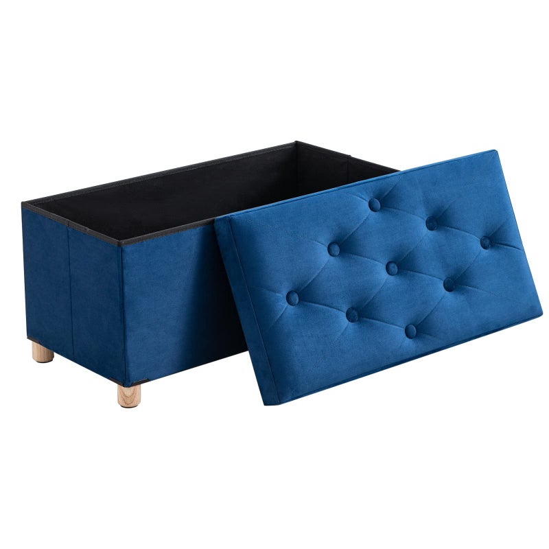 BRIAN & DANY 30 Inches Folding Storage Ottoman Bench, Ottoman with Storage for Living Room, with Wooden Feet and Lid, Blue - Image 3