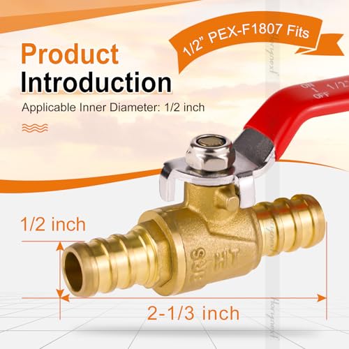 Horiznext pex valves 12 inch brass full port shut off valve kit with barb crimp rings for water pipes garden hose air line 6 red 6 blue - Image 3