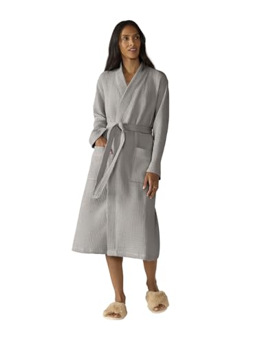 Coyuchi Unisex Organic Waffle Robe, Long Bathrobe, Cotton, Fog, (S-M) - Image 1