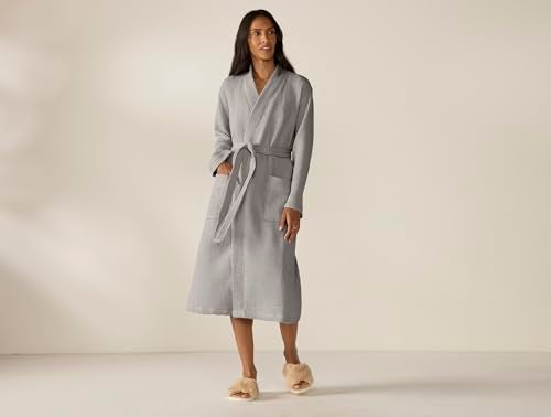 Coyuchi Unisex Organic Waffle Robe, Long Bathrobe, Cotton, Fog, (S-M) - Image 2
