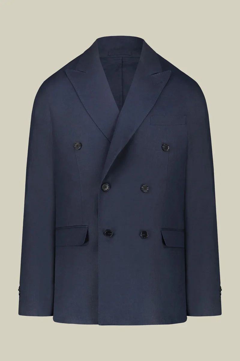 Doppelganger  Men's double-breasted suit in 100% linen, regular fit - DK Blue for Men | Best Price UAE