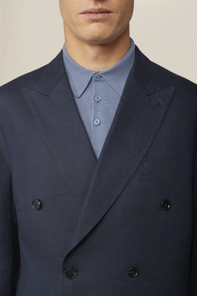 Doppelganger  Men's double-breasted suit in 100% linen, regular fit - DK Blue for Men | Best Price UAE