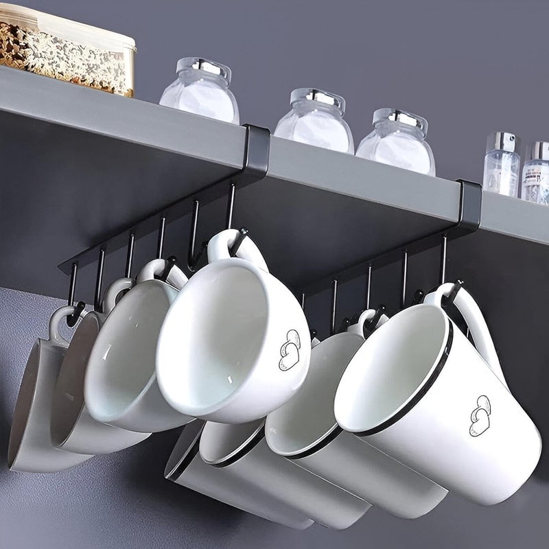 Stylish stainless steel mug holder - 2 pieces for hanging inside kitchen shelves without screws, for organizing mugs and cups easily and stylishly, rust-resistant, durable and easy to install - Image 5