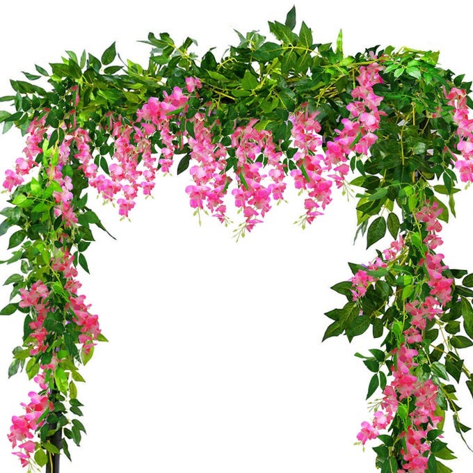 2X7FT ARTIFICIAL WISTERIA VINE GARLAND PLANTS FLOWERS ARTS FOR CEREMONY HOME WEDDING DECORATION ROSE RED