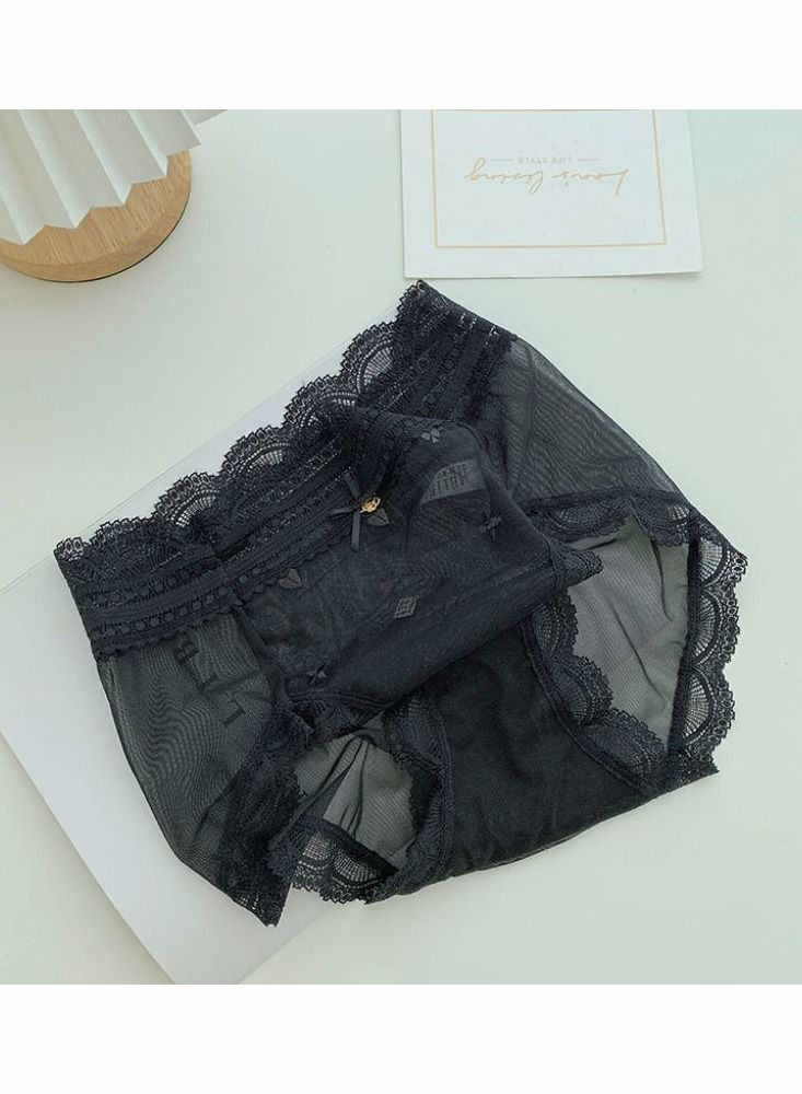 High Waist Embroidered Mesh Lace Ultra Thin Traceless Women's Briefs