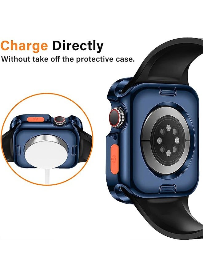 Plating Rugged Case Compatible with Apple Watch Case Series 9/8/7 45mm Series 6/SE/5/4 44mm Soft TPU Shockproof Bumper Drop Proof Protective Cover Anti-Drop and Anti-Scratch for iWatch (Blue) - Image 2