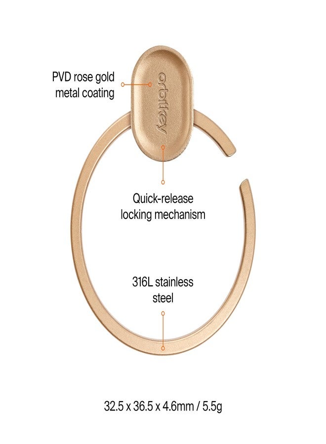 أوربيتكي حلقة مفاتيح Orbitkey Ring V2 سريعة الفك - حامل مفاتيح سهل الاستخدام مع آلية قفل آمنة - منظم سلسلة مفاتيح بسيط للاستخدام اليومي - متين، رفيع، ومناسب للجيب (ذهبي وردي) - Image 5